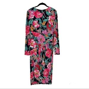 Barbara Barbara Vintage Multicolor Floral Silk Pleated Long Sleeve Dress S